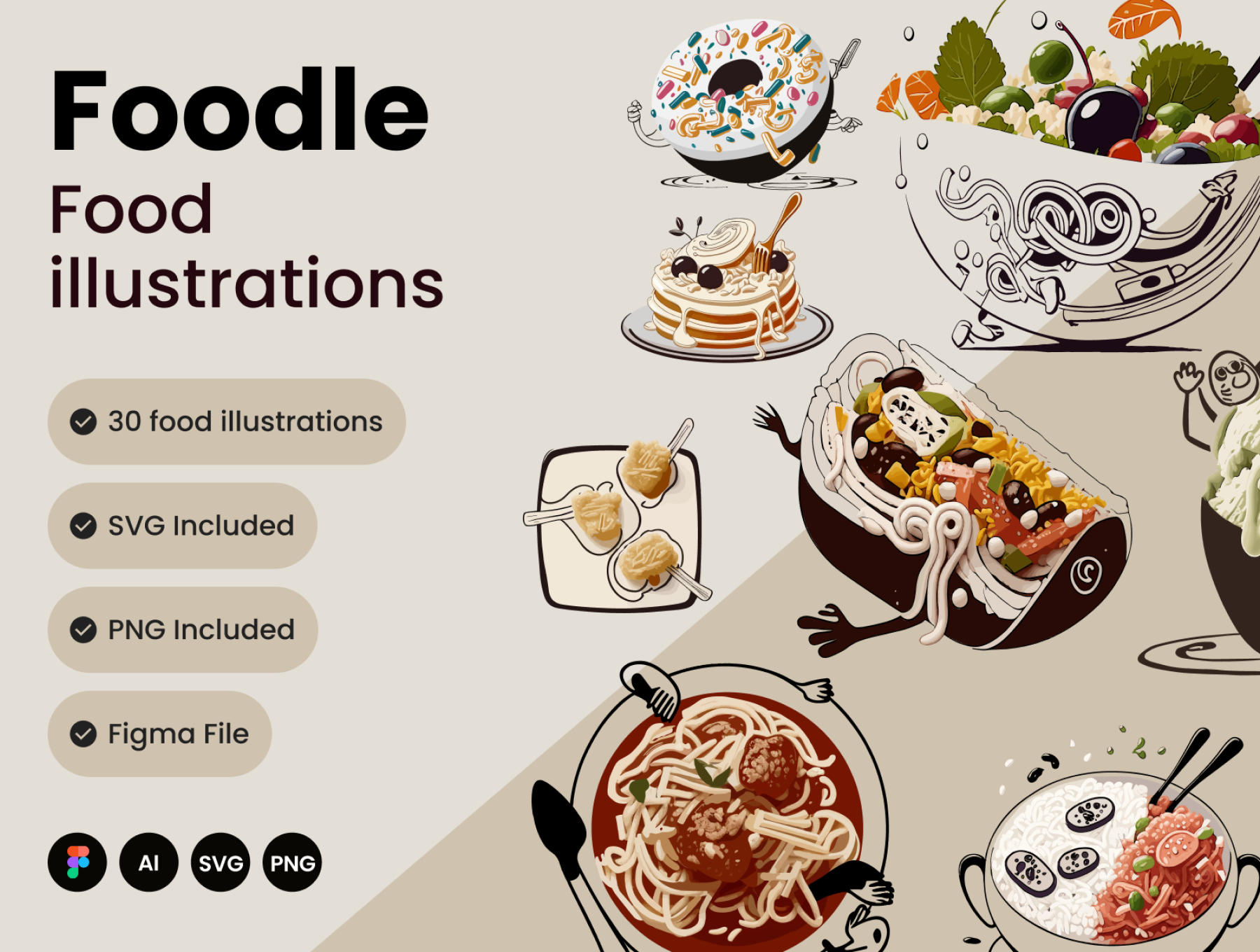 Foodle插图 Foodle Illustrations ai, figma格式-插画-到位啦UI